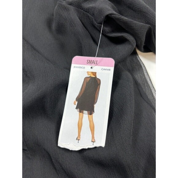 Joie Balloon Sleeve Mini Dress Caviar Black Size Small Sheer Tag Attached Layers - Picture 8 of 13